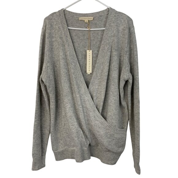 Lovestitch Womens Gray Wrap Surplice Pullover Knit Sweater L NWT - Picture 1 of 8